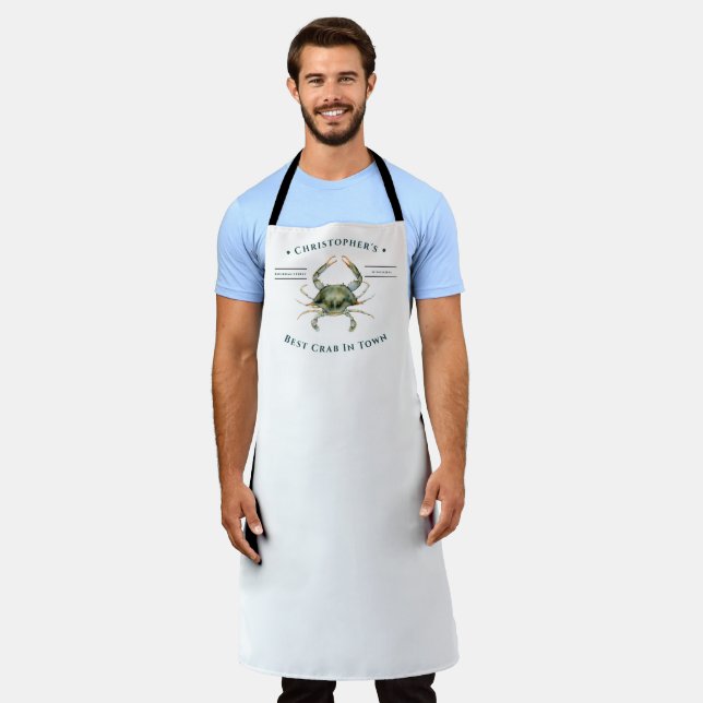 Personalised Elegant Watercolor Crab Monogram  Apron (Worn)