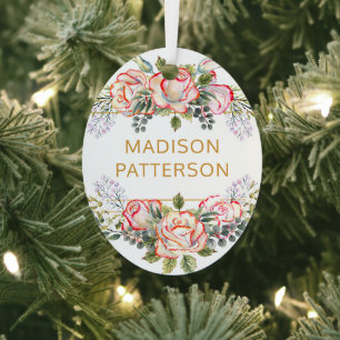 Personalised Elegant Watercolor Floral Girly Chic Metal Tree Decoration