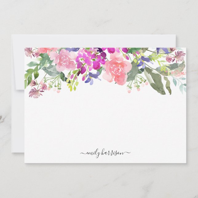 Personalised Elegant Watercolor Floral Note Card (Front)