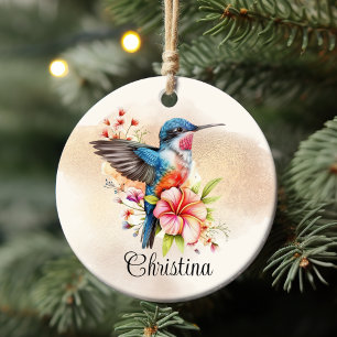 Personalised Elegant Watercolor Hummingbird Ceramic Tree Decoration