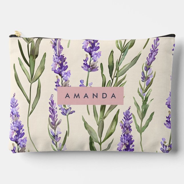 Personalised Elegant Watercolor Lavender  Accessory Pouch (Front)