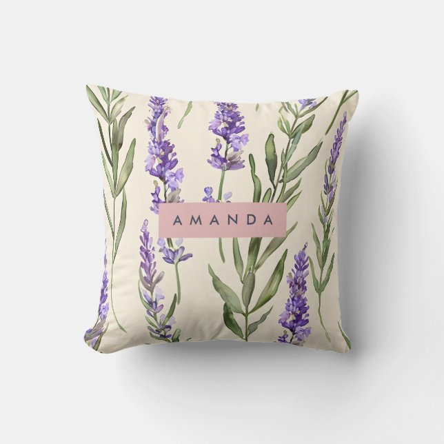 Personalised Elegant Watercolor Lavender  Cushion (Front)