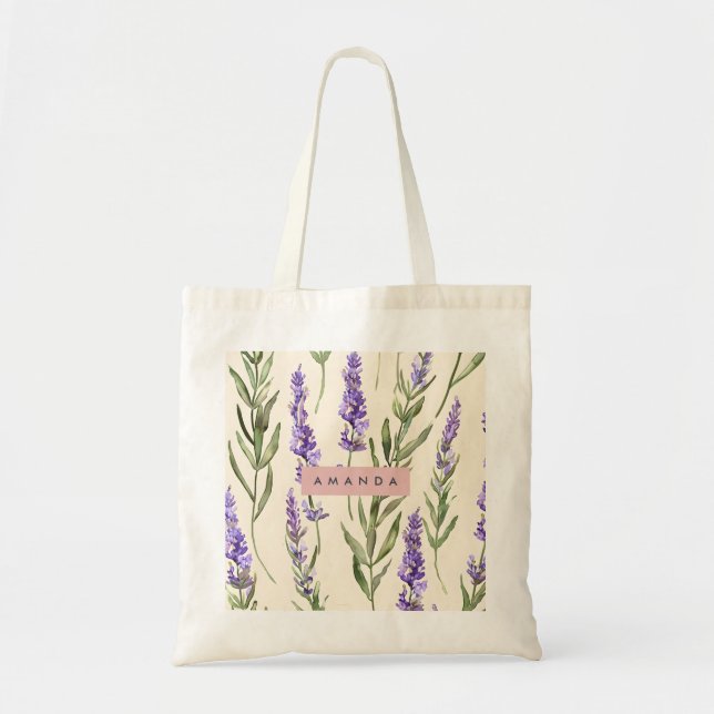 Personalised Elegant Watercolor Lavender  Tote Bag (Front)