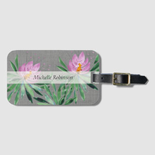 Personalised Elegant Watercolor Lotus Flower Luggage Tag