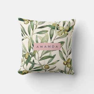Personalised Elegant Watercolor Olive Branch Cushion