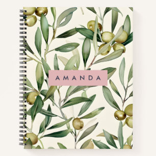 Personalised Elegant Watercolor Olive Branch Notebook