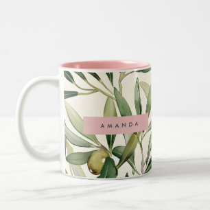 Personalised Elegant Watercolor Olive Branch Two-Tone Coffee Mug