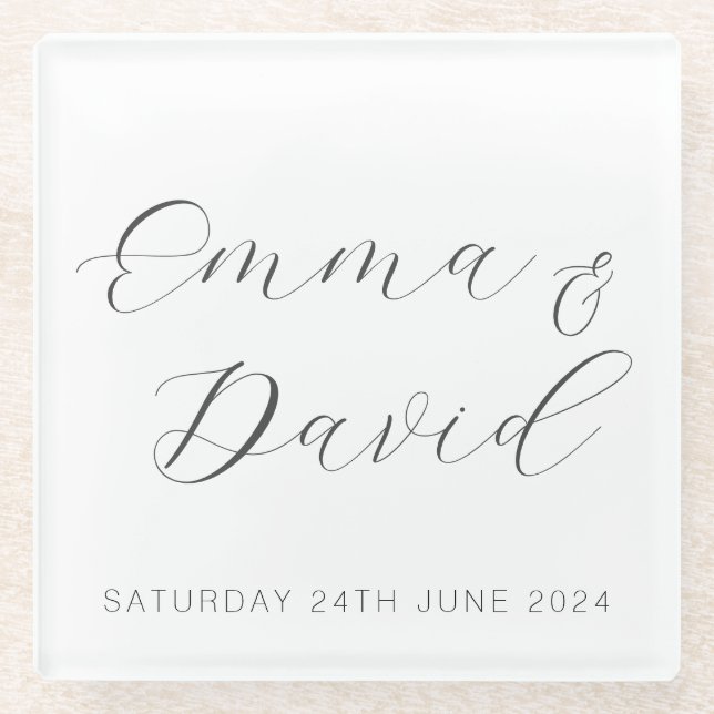 Personalised Elegant Wedding Glass Coaster (Front)