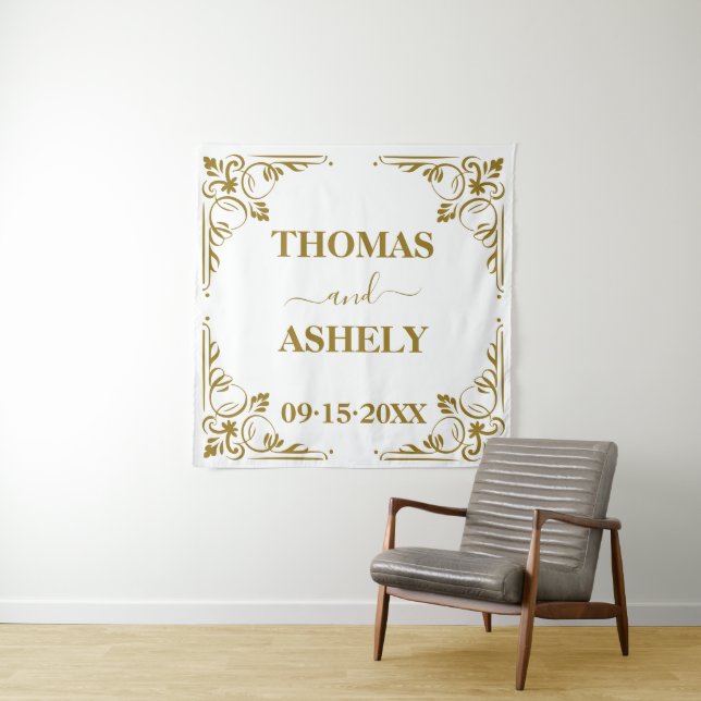 Personalised Elegant Wedding Monogram Tapestry (In Situ)