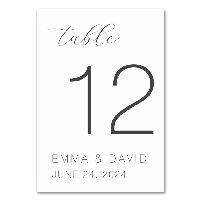 Personalised Elegant Wedding Table Number (Front)