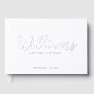 Personalised Elegant White and Silver Wedding Guest Book