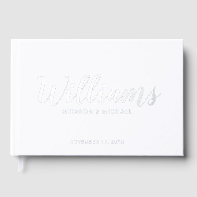 Personalised Elegant White and Silver Wedding Guest Book (Front)