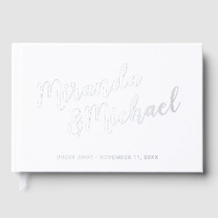Personalised Elegant White and Silver Wedding Guest Book