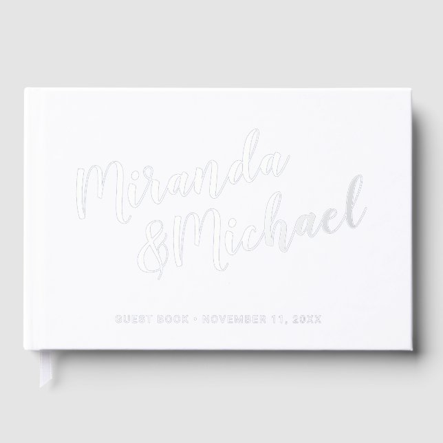 Personalised Elegant White and Silver Wedding Guest Book (Front)