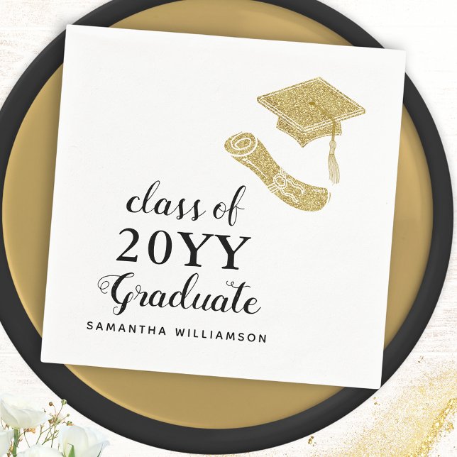 Personalised Elegant White Black Gold Graduation Napkin (Creator Uploaded)