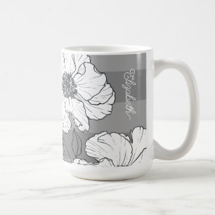 Personalised Elegant White Florals on Grey  Coffee Mug