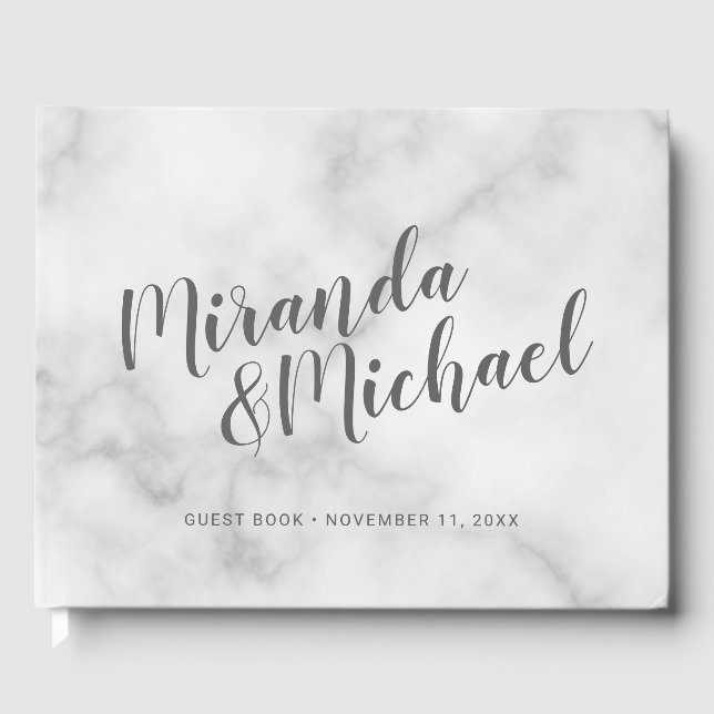 Personalised Elegant White Marble Wedding Guest Book (Front)