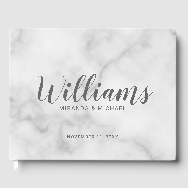 Personalised Elegant White Marble Wedding Guest Book (Front)
