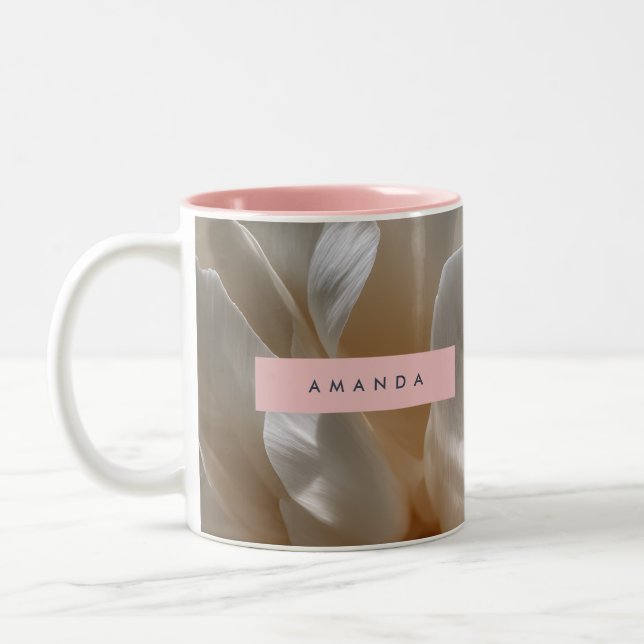 Personalised Elegant White Peony Bloom Two-Tone Coffee Mug (Left)
