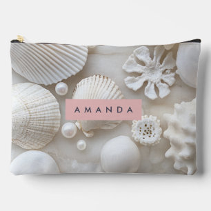 Personalised Elegant White Seashell and Pearl Accessory Pouch