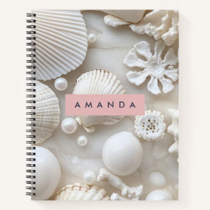 Personalised Elegant White Seashell and Pearl Notebook