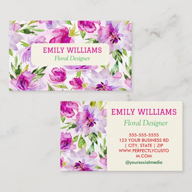 Personalised Elegant Wildflower Floral  Business Card (Front/Back)