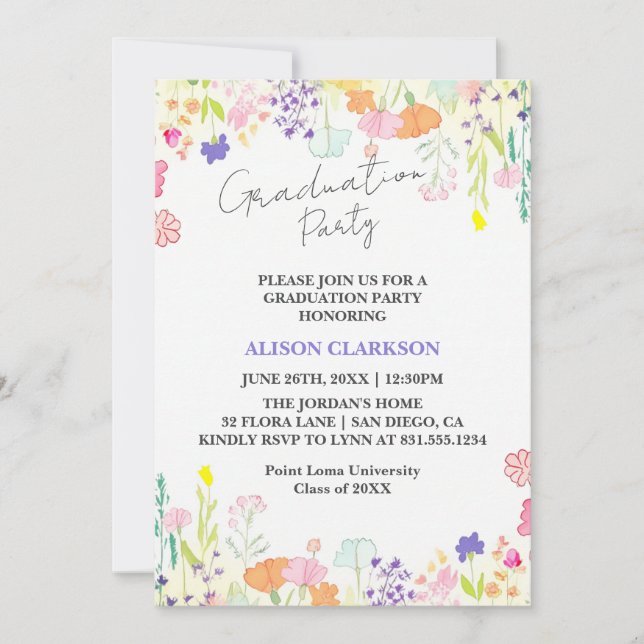 Personalised Elegant Wildflower Graduation Party I Invitation (Front)