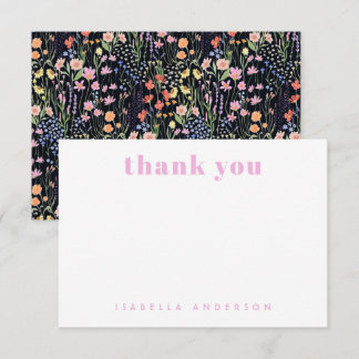 Personalised Elegant Wildflowers Dark Background Thank You Card