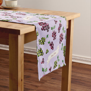 Personalised Elegant Wine Grapes Custom Watercolor Short Table Runner