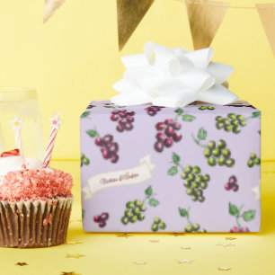 Personalised Elegant Wine Grapes Custom Watercolor Wrapping Paper