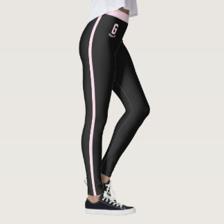 Personalised Elegant Women Jet Black Pink Stripes Leggings