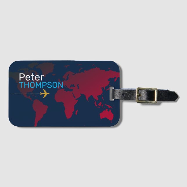 personalised elegant world map travel luggage tag (Front Horizontal)