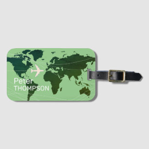 Personalised elegant worldwide travel green luggage tag