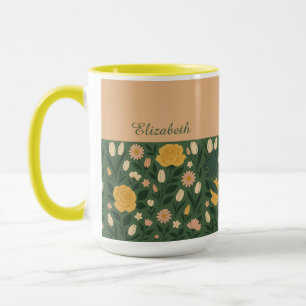 Personalised Elegant Yellow Floral Handle Coffee   Mug