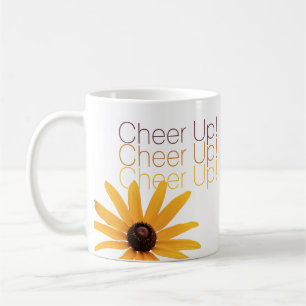 Personalised Elegant Yellow Flower Cheer Up Brown Coffee Mug