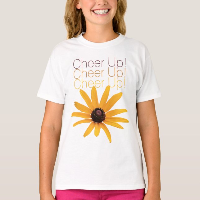 Personalised Elegant Yellow Flower Cheer Up Brown T-Shirt (Front)