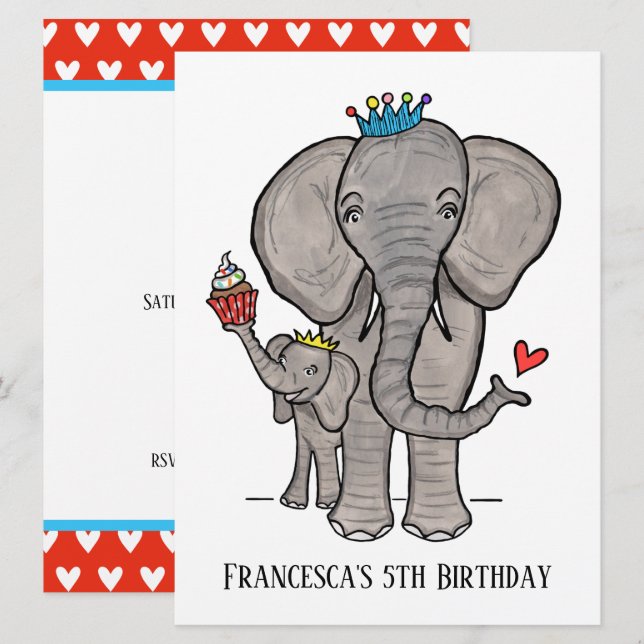 Personalised Elephant and Baby Birthday Invitation (Front/Back)