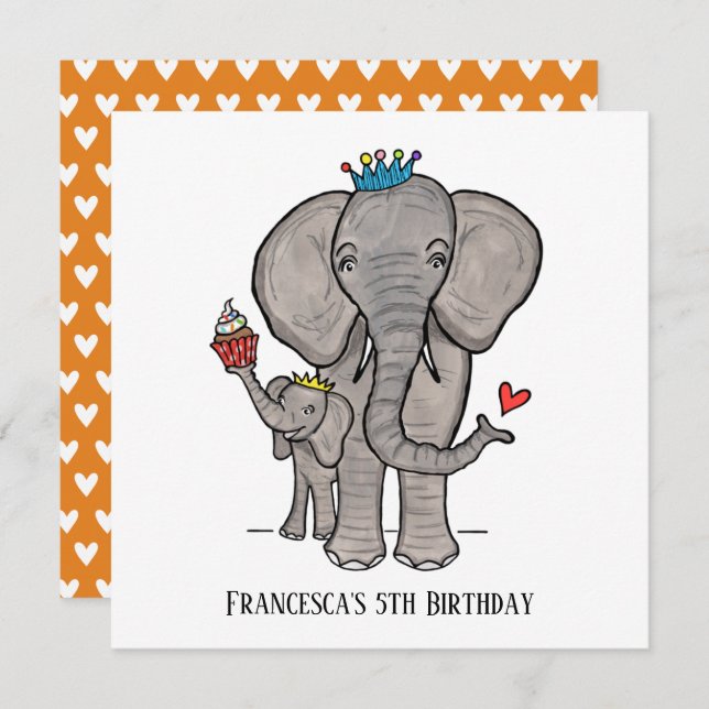 Personalised Elephant and Baby Birthday Invitation (Front/Back)