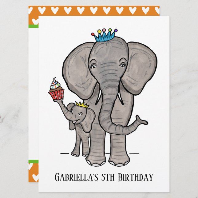 Personalised Elephant and Baby Birthday Invitation (Front/Back)