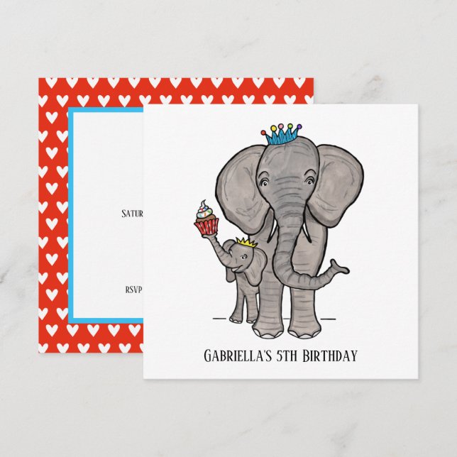 Personalised Elephant and Baby Birthday Invitation (Front/Back)