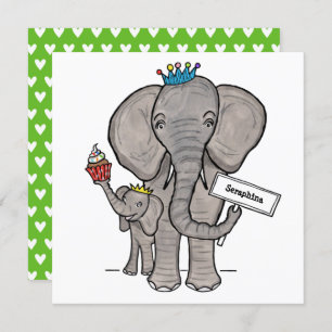 Personalised Elephant and Baby Birthday Invitation