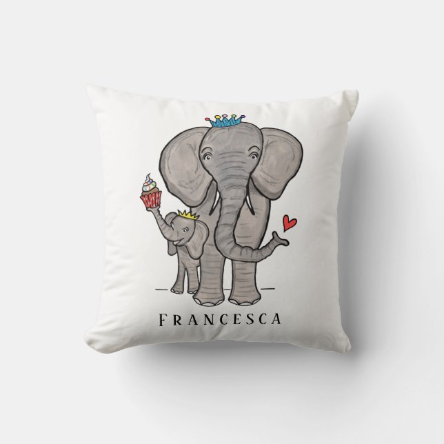 Personalised Elephant and Baby Cushion (Front)
