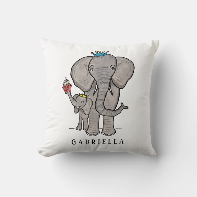 Personalised Elephant and Baby Cushion (Front)
