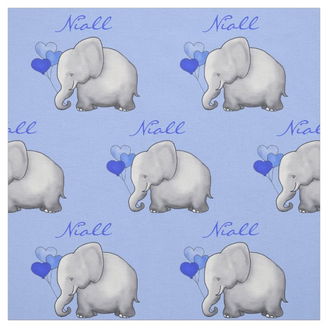 Personalised Elephant Baby Boy Nursery Fabric (Swatch)