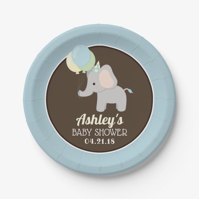 Personalised Elephant Baby Shower Paper Plates (Front)