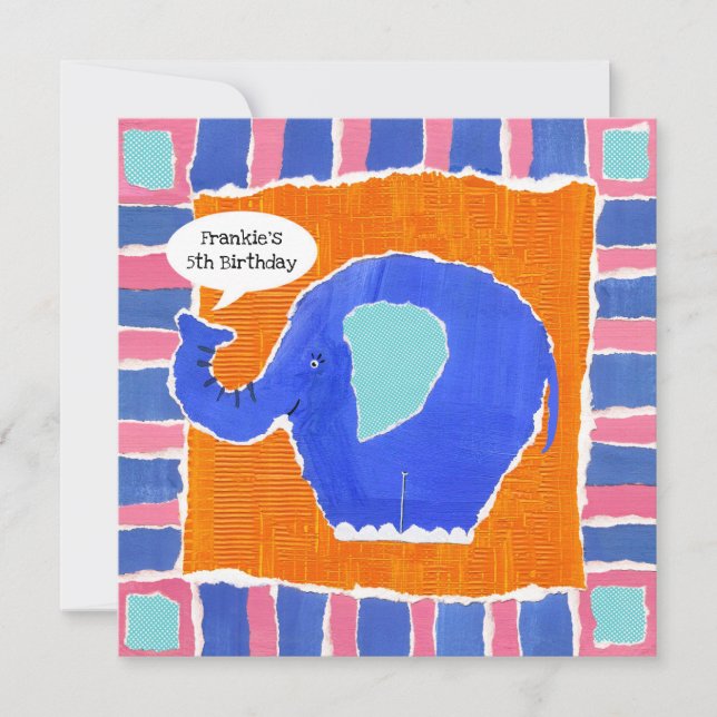 Personalised Elephant Birthday Invitation (Front)