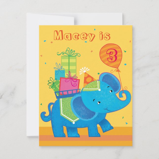 Personalised Elephant Birthday Invitation (Front)