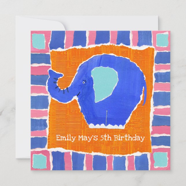 Personalised Elephant Birthday Invitation (Front)