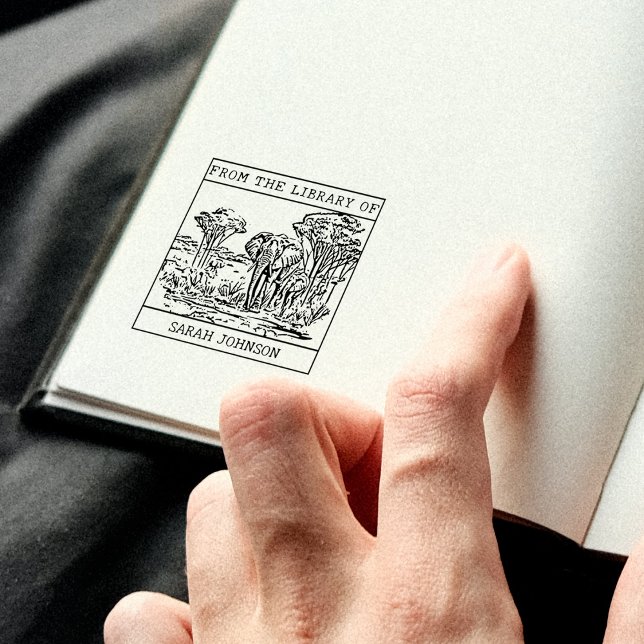 Personalised Elephant Bookplate Rubber Stamp (Creator Uploaded)