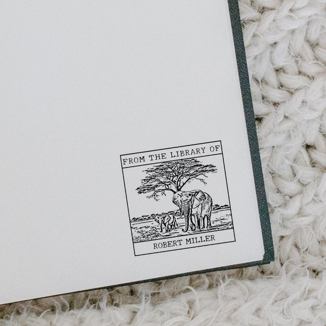 Personalised Elephant Bookplate Rubber Stamp (Creator Uploaded)